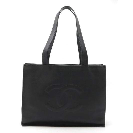 Chanel Caviar Skin Coco Mark 2way Tote Bag Black Gold Hardware
