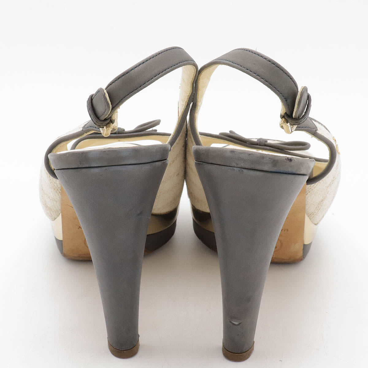 Chanel Backstrap Sandal Canvas Leather Pumps