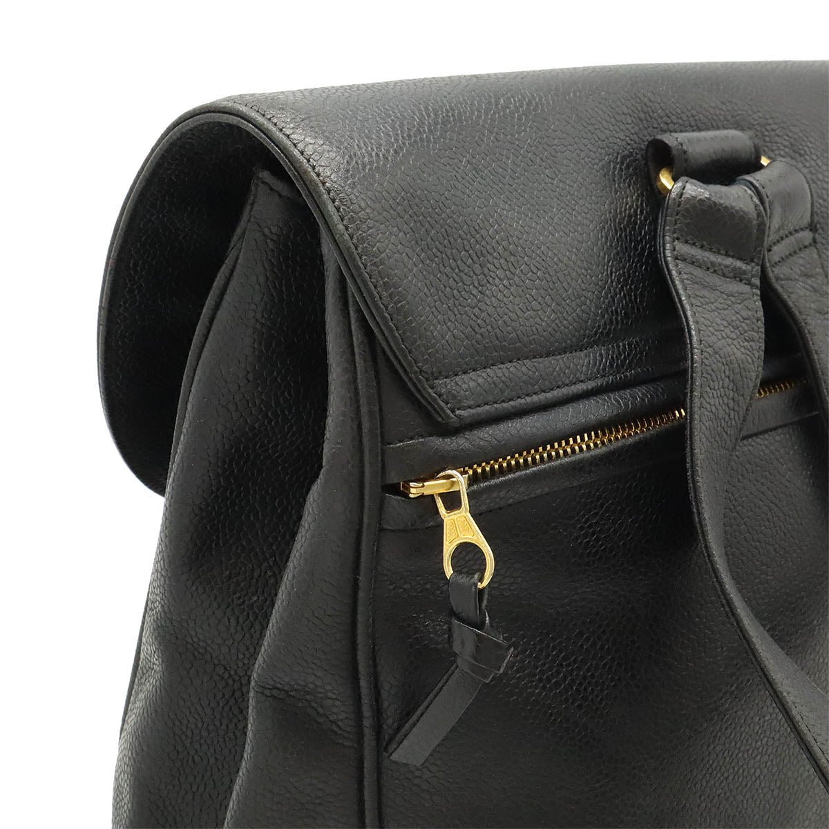 Chanel Caviar Skin Coco Ball Coco Mark Drawstring Backpack Leather Black