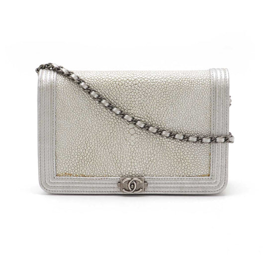 Chanel Boy Chanel Galuchat Metallic Leather Chain Wallet Shoulder Bag