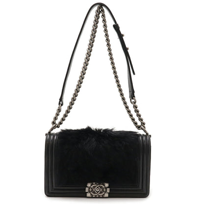Chanel Lambskin Fur Boy Chanel Shoulder Bag