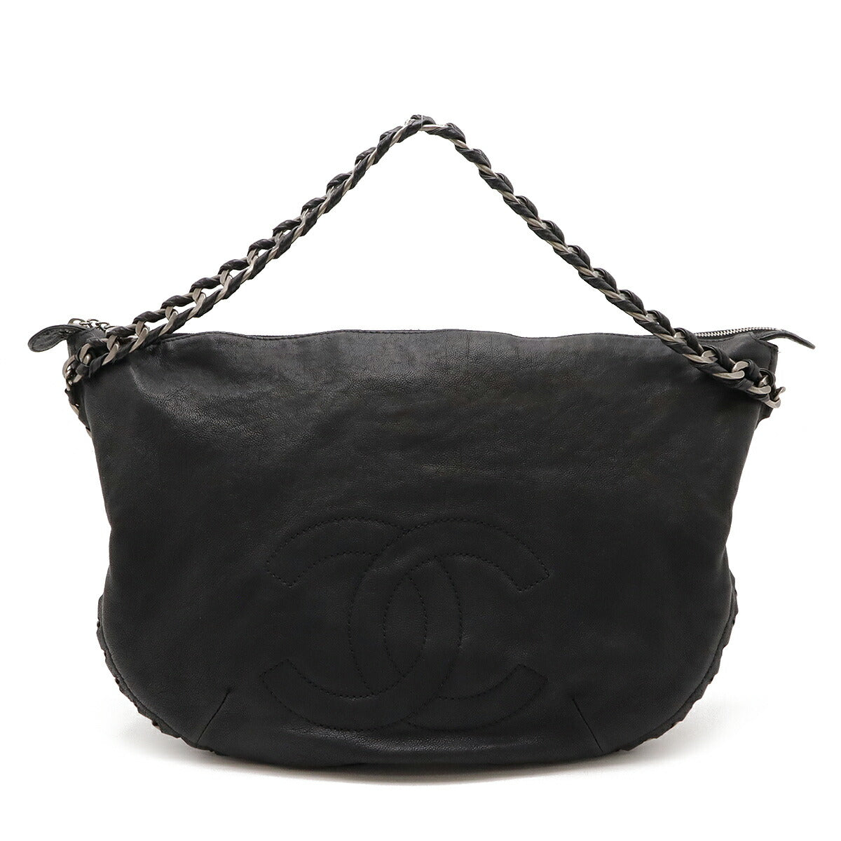 Chanel Leather Coco Mark Shoulder Bag Black Silver Hardware