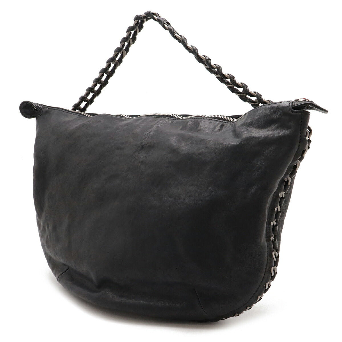 Chanel Leather Coco Mark Shoulder Bag Black Silver Hardware