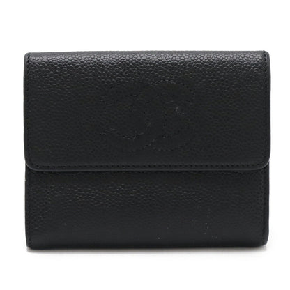 Chanel Caviar Skin Coco Mark Tri-fold Wallet Black Gold Hardware