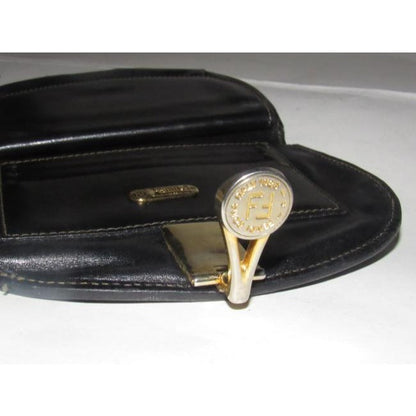 Fendi Black Grey And Brown Thin Striped Print Coated Canvas And Black Leather Vintage Wallet