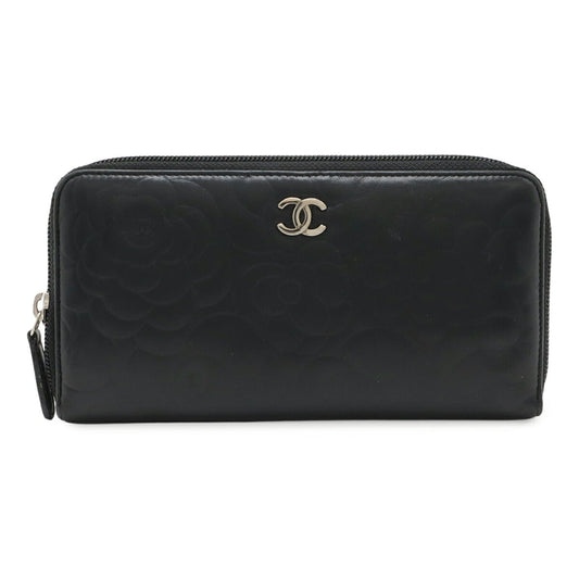 Chanel Camellia Coco Mark Lambskin Long Wallet