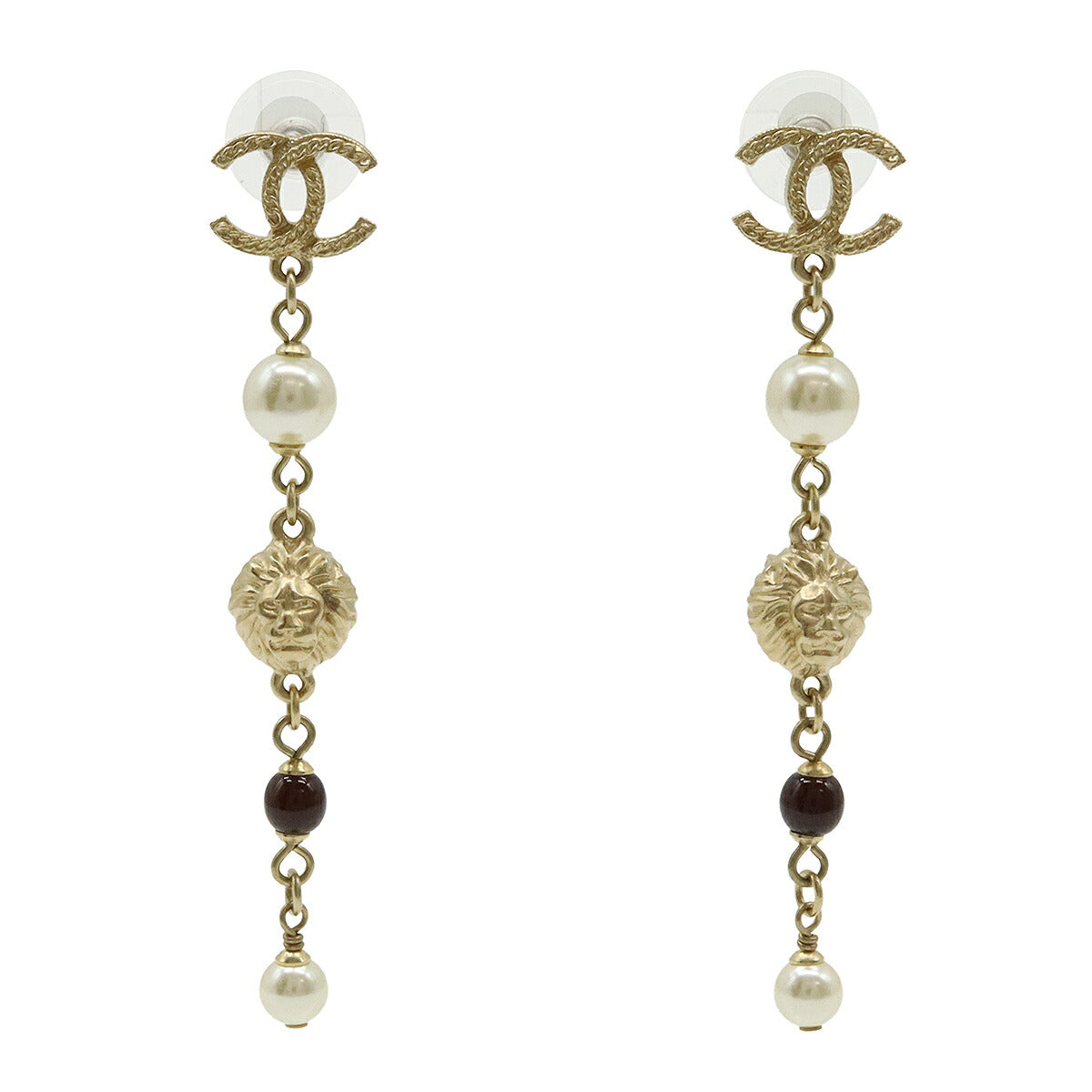 Chanel Coco Mark Lion Head Pearl Earrings