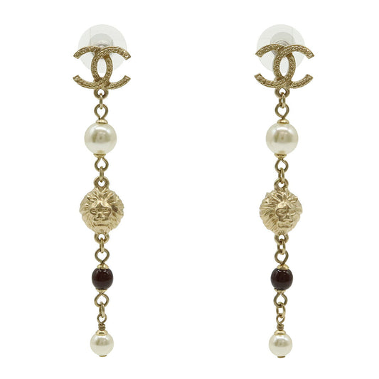 Chanel Coco Mark Lion Head Pearl Earrings