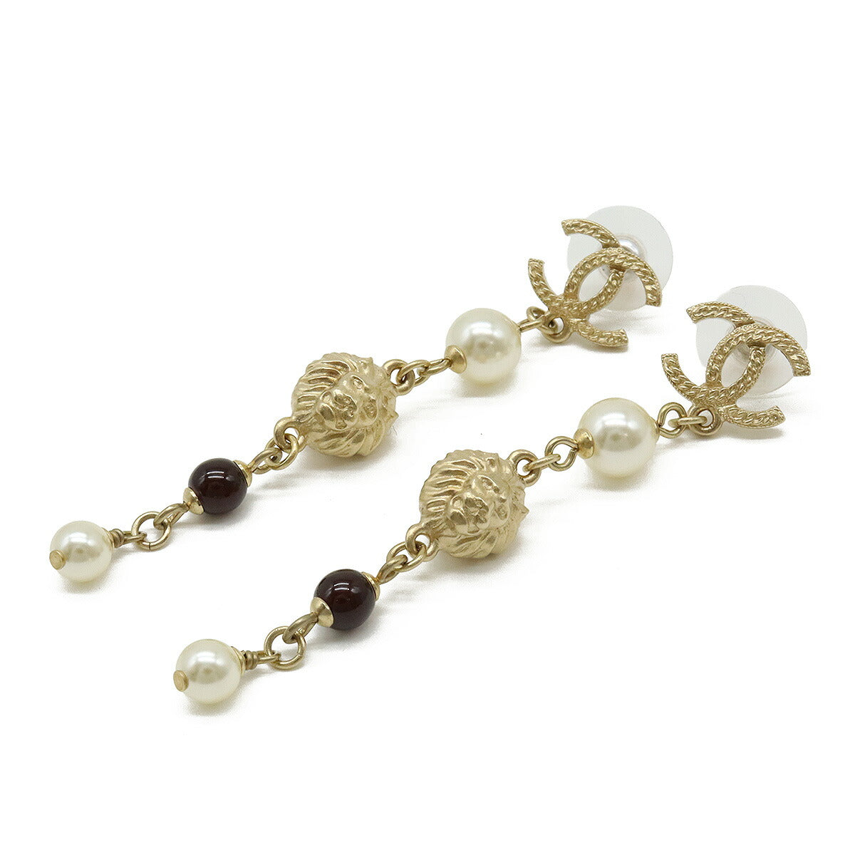 Chanel Coco Mark Lion Head Pearl Earrings