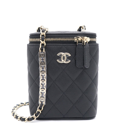 Caviar Quilted Small Vertical Coco Beauty Vanity Case With Chain Black