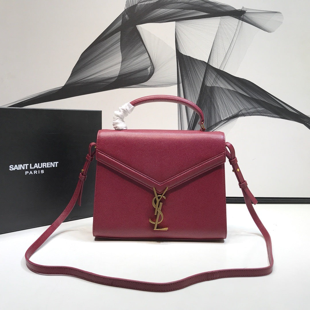 YSSL Cassandra Medium Top Handle Bag In Grain Burgundy For Women 9.6in/24.5cm YSL  578000BOW0W6475