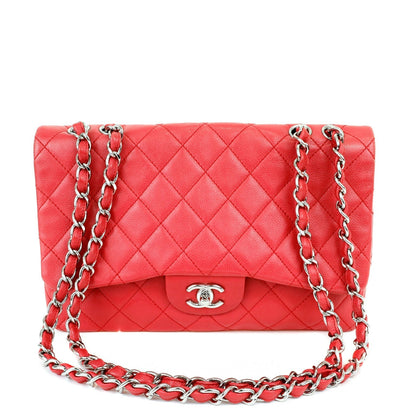 Chanel Red Lipstick Calf Single Flap Jumbo w/ Silver Hardware