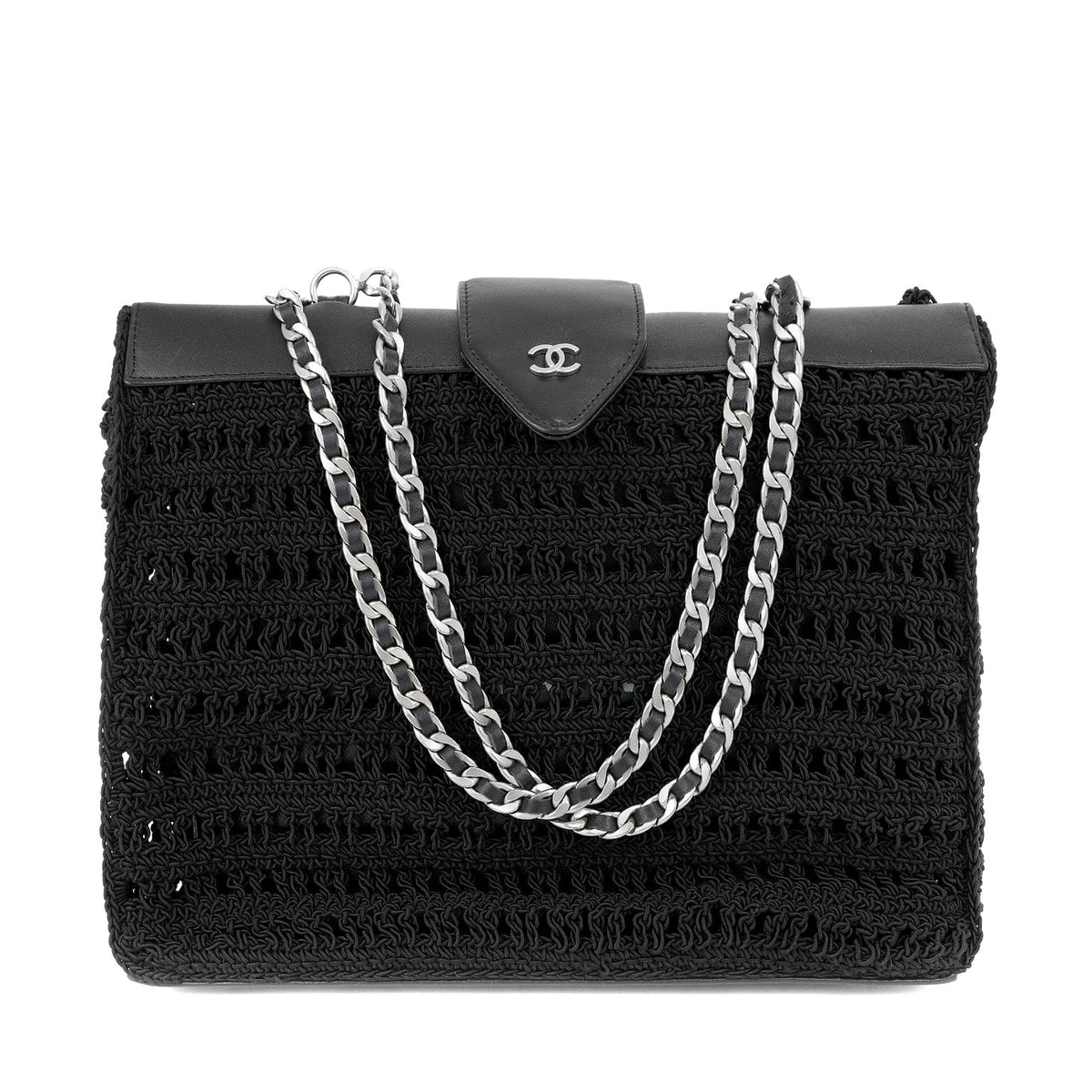 Chanel Black Crocheted Mini Tote with Silver Hardware