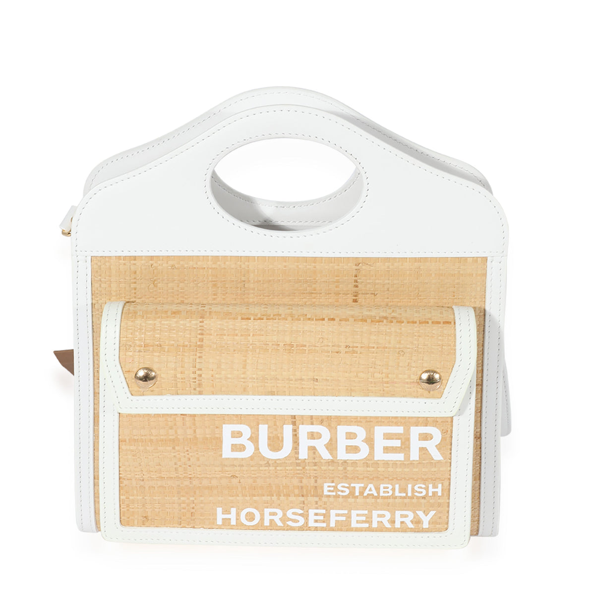 Burberry White Leather & Natural Raffia Mini Pocket Bag