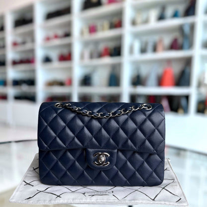 Chanel Classic Flap Small - Caviar 23CM Quilted Midnight Blue Silver Hardware Series 24