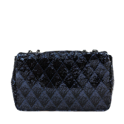 Chanel Black/Navy Sequin Classic Flap Bag w/ Silver Hardware