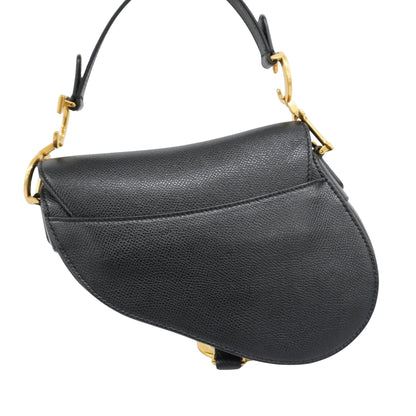 Christian Dior Saddle Handbag Leather Black Leather Handbag ()