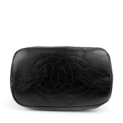 Chanel Navy Blue Felt Bowler Bag w/ CC Embroidery