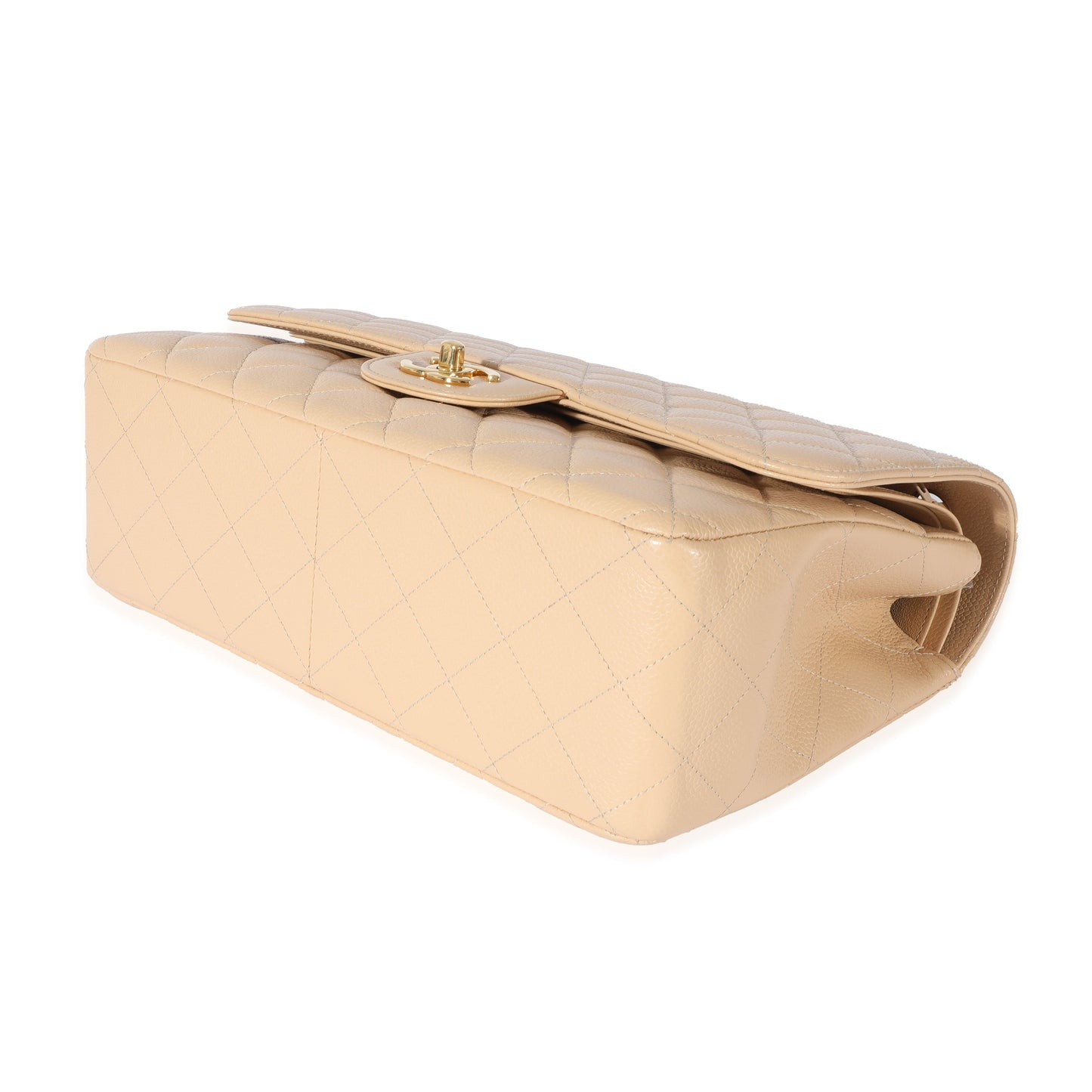 CHANEL Beige Quilted Caviar Jumbo Classic Double Flap Bag