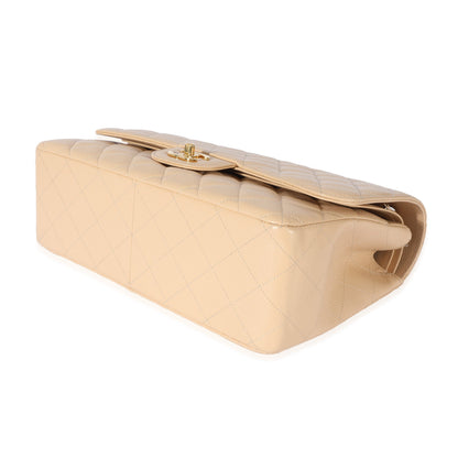 CHANEL Beige Quilted Caviar Jumbo Classic Double Flap Bag