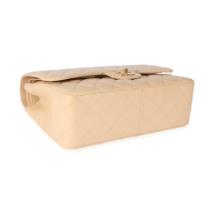 CHANEL Beige Quilted Caviar Jumbo Classic Double Flap Bag