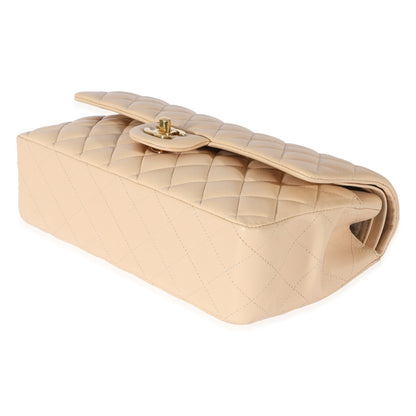 CHANEL Beige Lambskin Medium Classic Double Flap