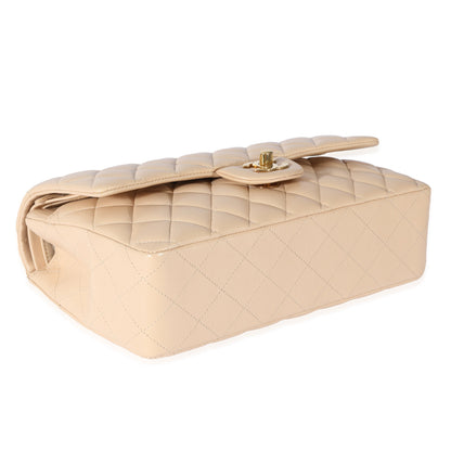 CHANEL Beige Lambskin Medium Classic Double Flap