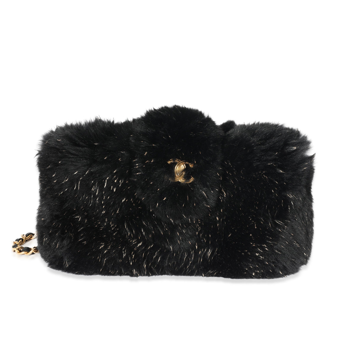 CHANEL CC Black Fur Chain Clutch