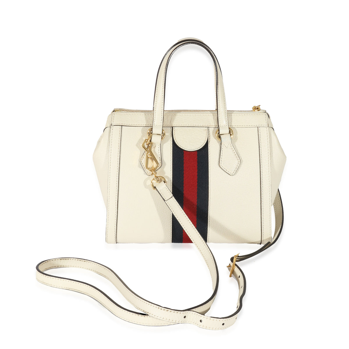 Gucci White Leather Small Ophidia Web Top Handle Tote