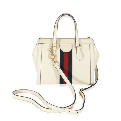 Gucci White Leather Small Ophidia Web Top Handle Tote