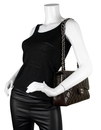 Chanel Brown Lambskin Quilted Single Flap Jumbo Classic Bag