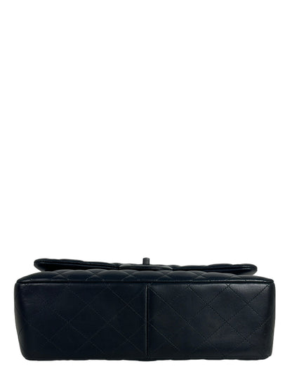 Chanel SO Black Lambskin Leather Quilted Classic Double Flap Jumbo Bag