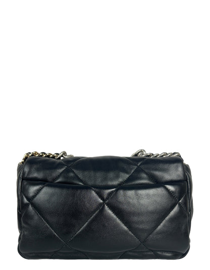 Chanel Silvertone Black Lambskin Quilted Medium 19 Bag