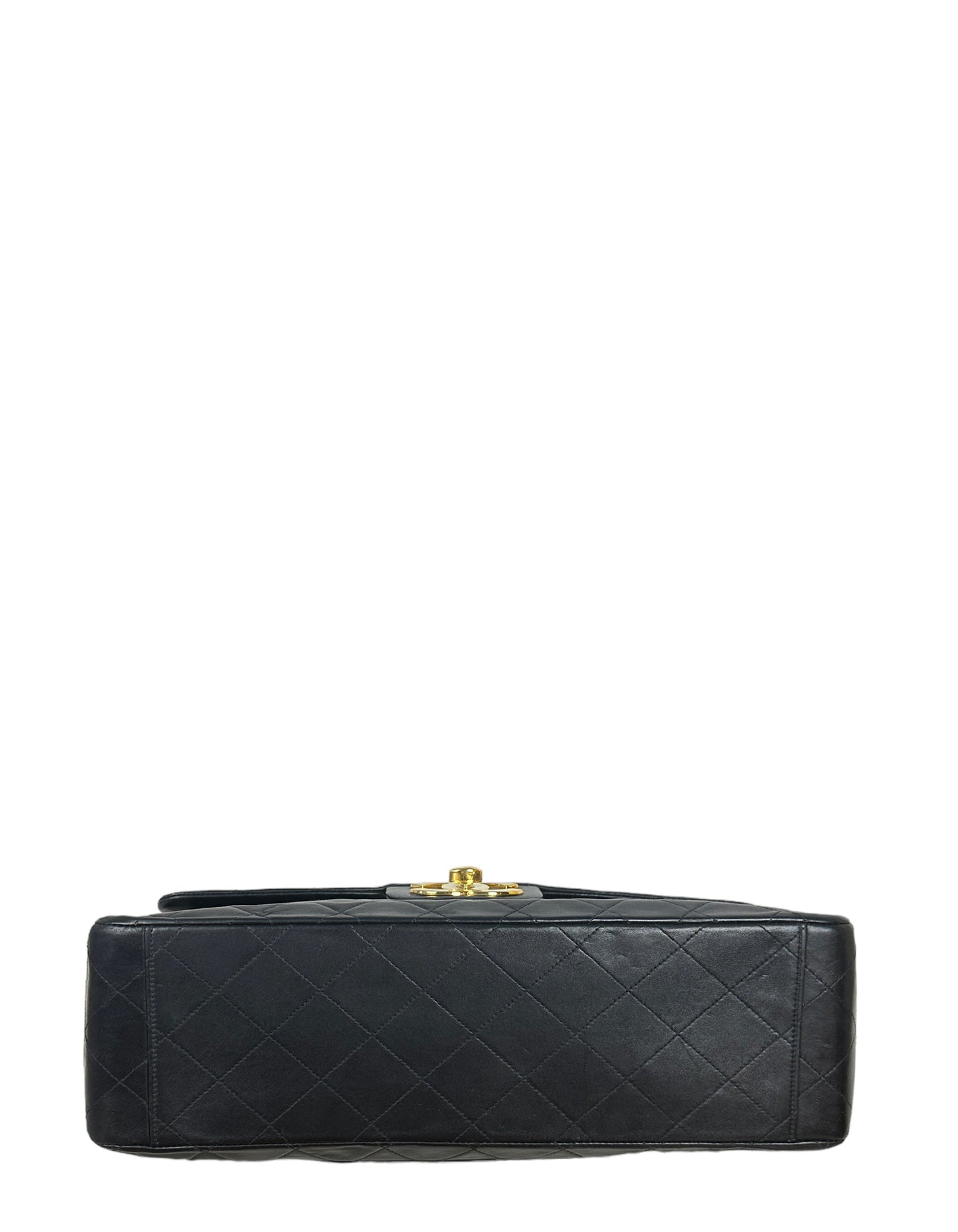 Chanel Vintage 1990s Black Lambskin Leather XL Jumbo Flap Bag