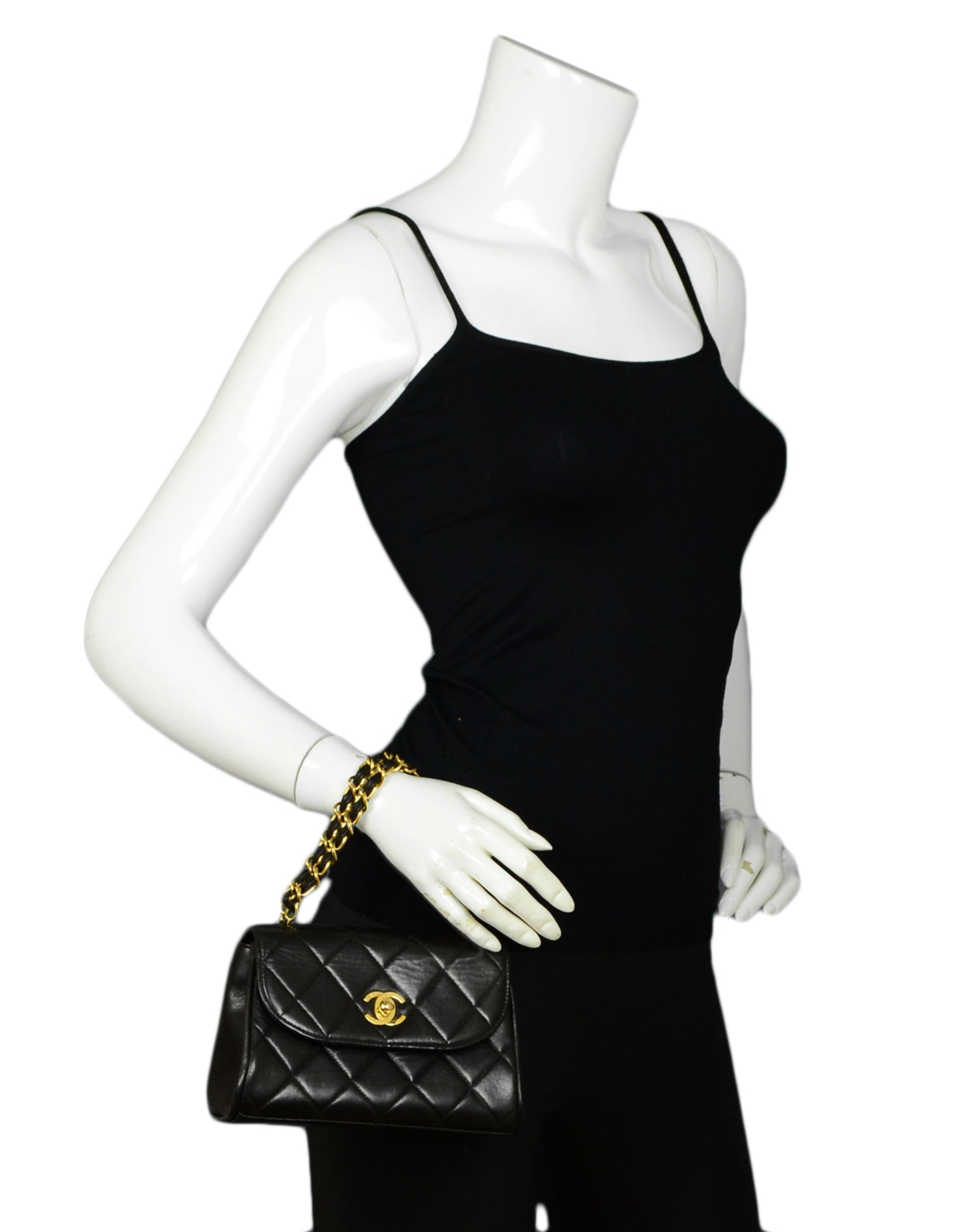 Chanel 1990s Vintage Black Quilted Mini Flap Top Handle Bag