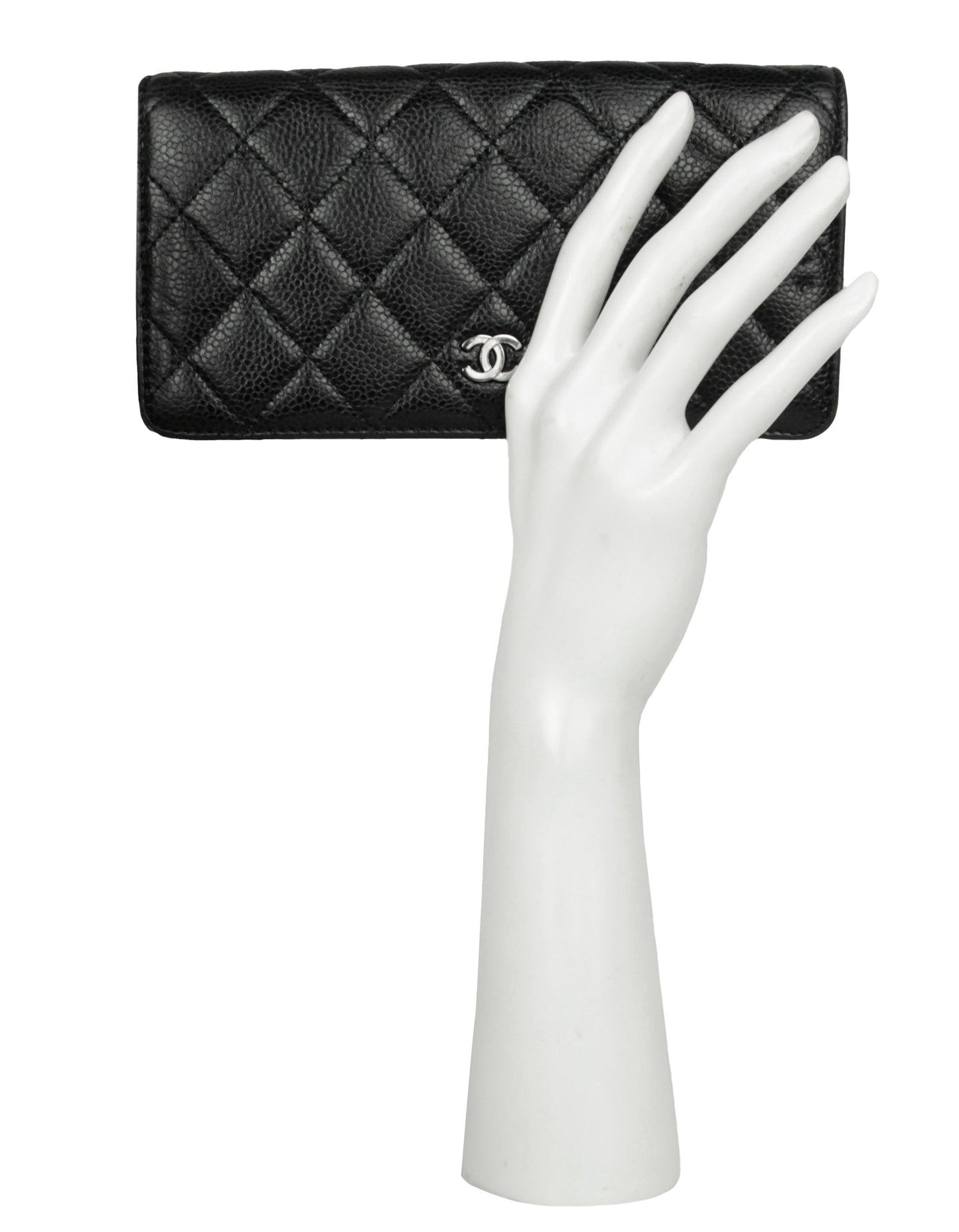 Chanel Black Caviar Leather Quilted Yen Wallet