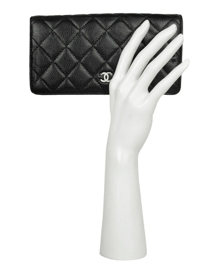 Chanel Black Caviar Leather Quilted Yen Wallet