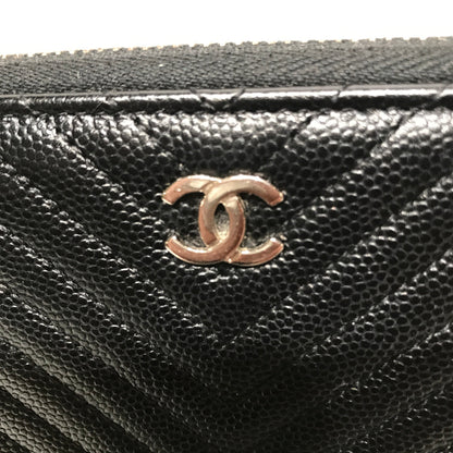 Chanel Long Wallet Leather BLK Lambskin Chevron