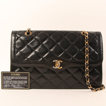 CHANEL Around 1992 Made Paris Limited Design Flap Chain Bag Black