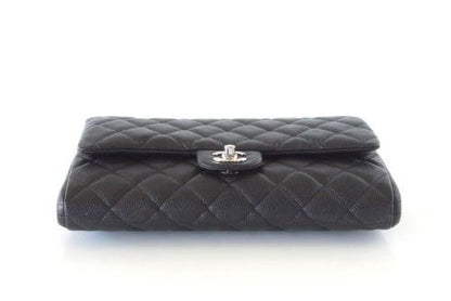 Chanel Bag Flap Flat Black Caviar Clutch / Shoulder Bag