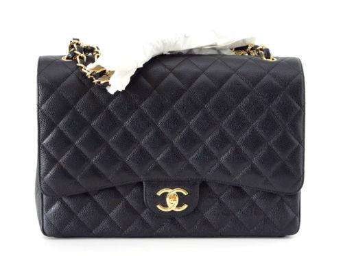 Chanel Bag Maxi Coveted Black Caviar Leather Gold Hardware