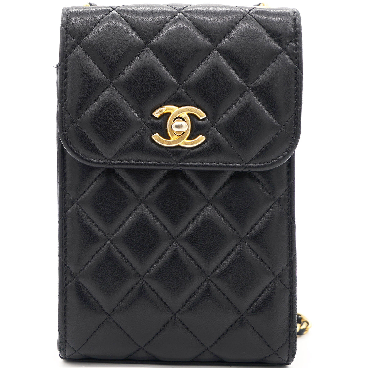 Lambskin Quilted Vertical Pearl Crush Flap with Chain Black