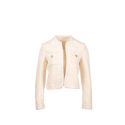 Celine Size 34 Tweed Jacket Wool/Cotton White