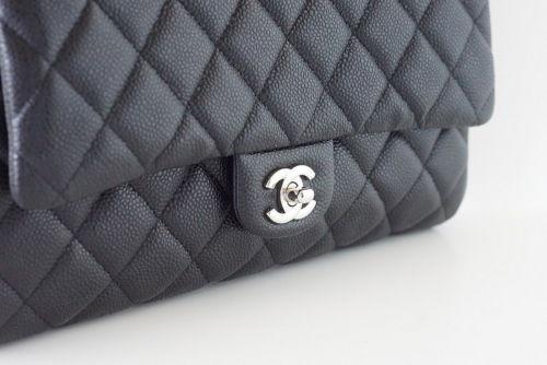 Chanel Bag Flap Flat Black Caviar Clutch / Shoulder Bag