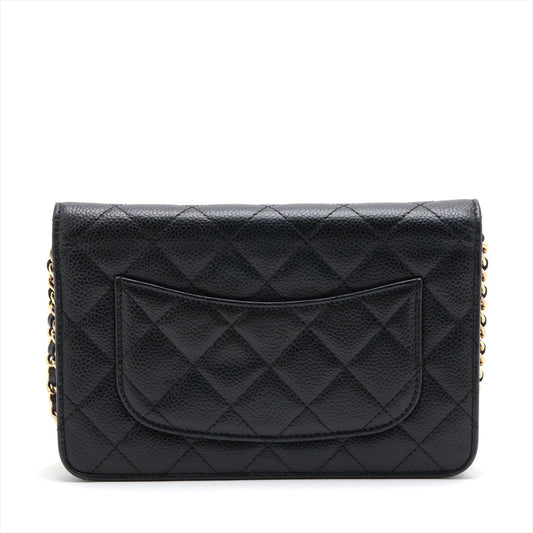 Chanel Matrasse Caviar S Chain Wallet Black G