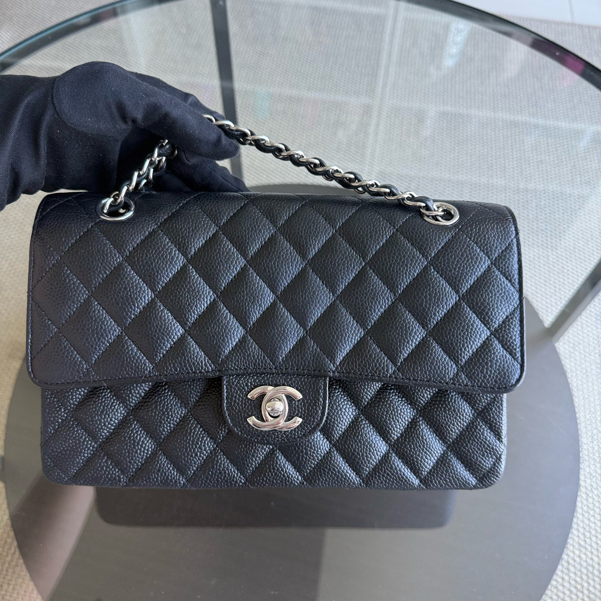 Chanel Classic Flap Medium - Caviar 25CM Quilted Black Silver Hardware Series 16