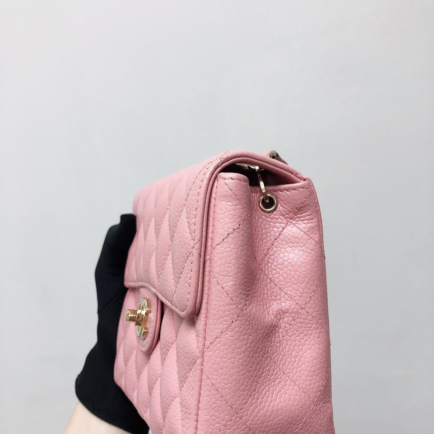 Vintage Mini Square Flap Bag in Pink Quilted Caviar Leather GHW