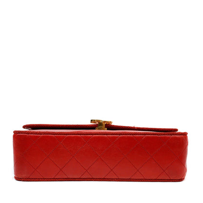 Chanel Red Leather Scallop Quilted Flap Bag