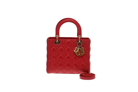 Dior Red Cannage Lambskin Medium Lady Dior 2013