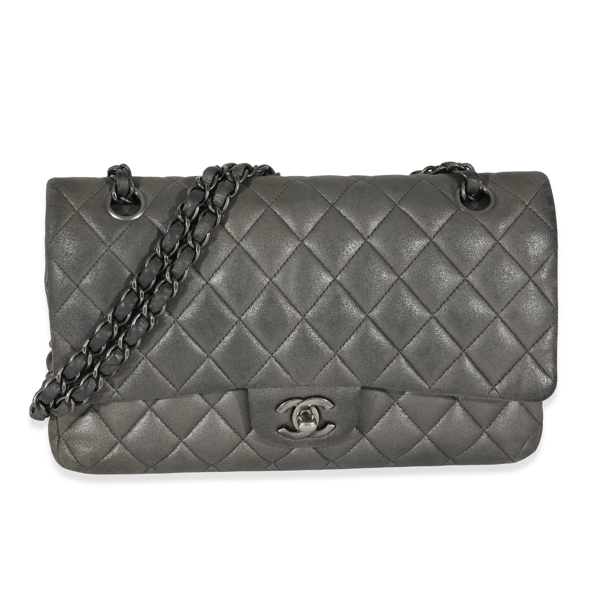 Grey Metallic Nubuck Medium Classic Double Flap